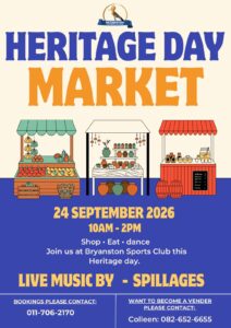 HERITAGE DAY MARKET, Bryanston Sports Club, Saturday 24th September @ Bryanston Sports Club